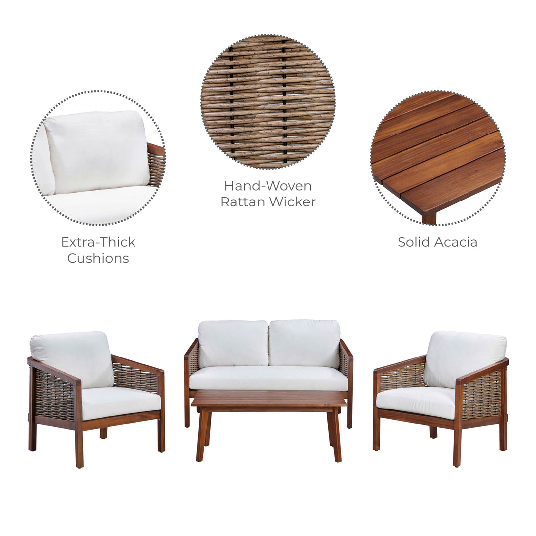 4-Piece Acacia Outdoor Conversation Set with Cushions, Brown
