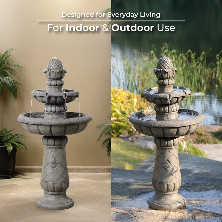 2-Tier Birdbath Water Fountain Outdoor Garden with Shallow Basin
