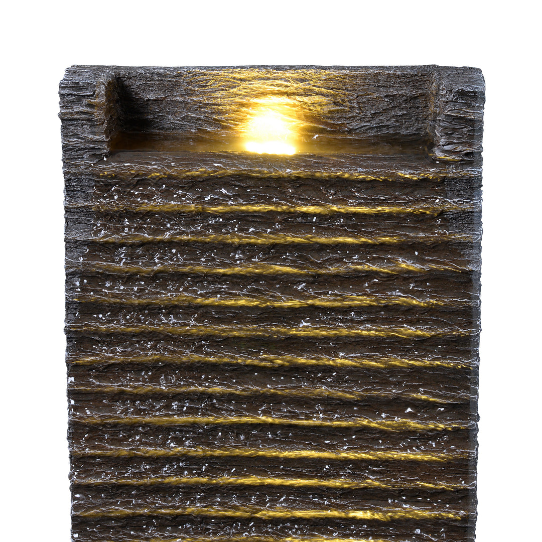 Ridged Texture Outdoor Water Fountain with Warm Glow Lighting