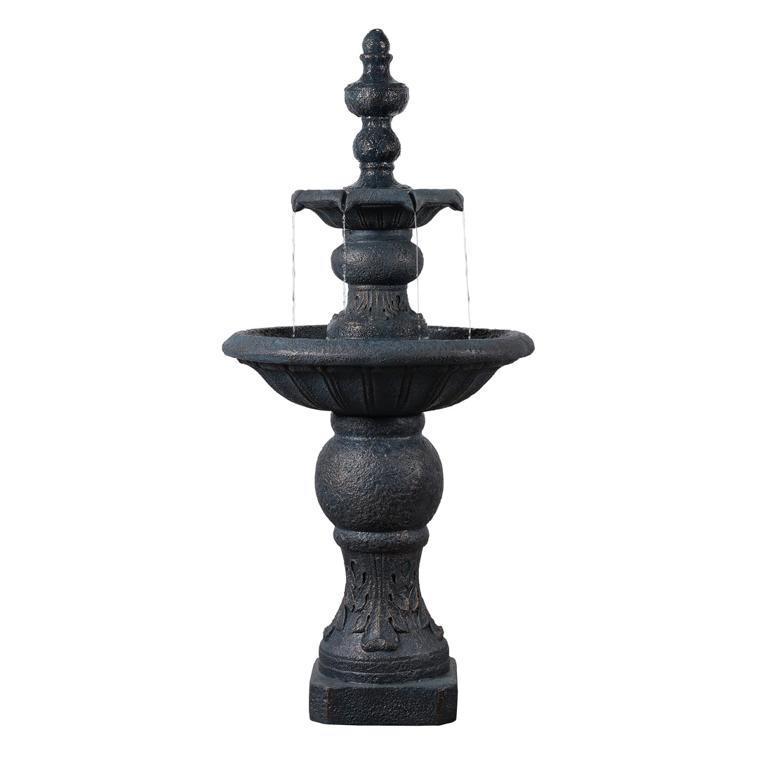 2-Tier Classic Pedestal Outdoor Water Fountain with Shallow Basin