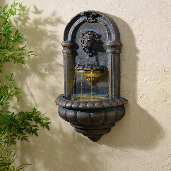 Teamson Home 32" Tiered Lion Head LED Outdoor Water Fountain, Antique Copper