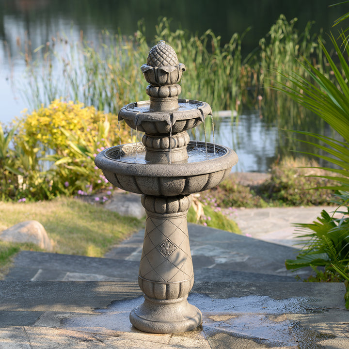 2-Tier Birdbath Water Fountain Outdoor Garden with Shallow Basin