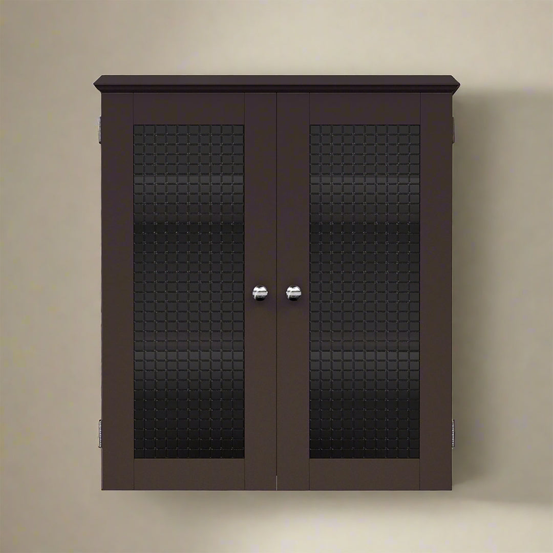 Teamson Home Chesterfield Removable Two-Door Wall Cabinet with Waffle Glass Panels, Espresso