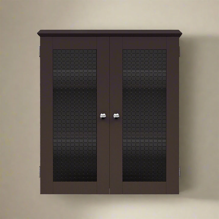Teamson Home Chesterfield Removable Two-Door Wall Cabinet with Waffle Glass Panels, Espresso