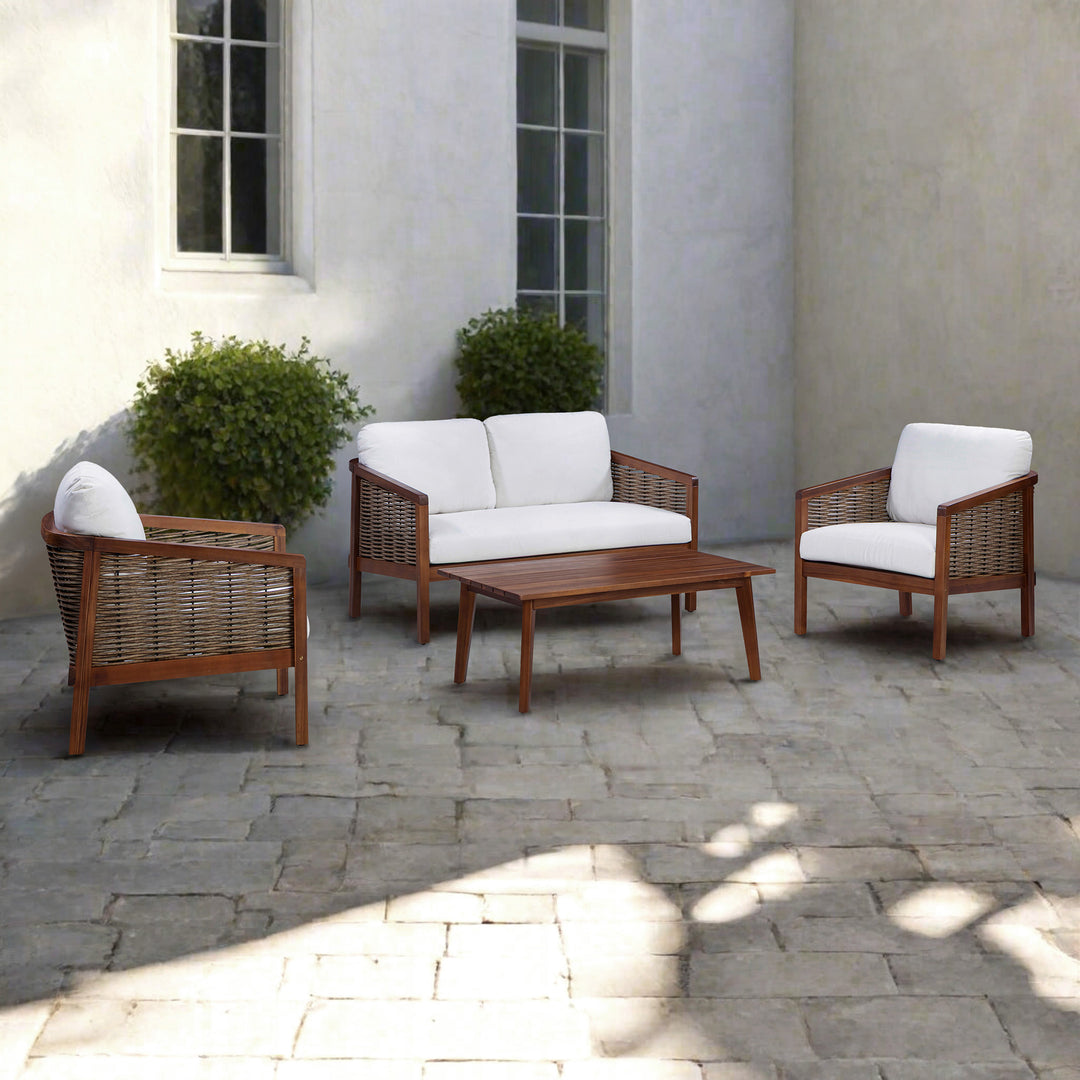 4-Piece Acacia Outdoor Conversation Set with Cushions, Brown