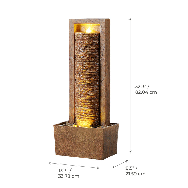 Framed Layered Rock Design Patio Water Fountain with Warm Glow Lighting