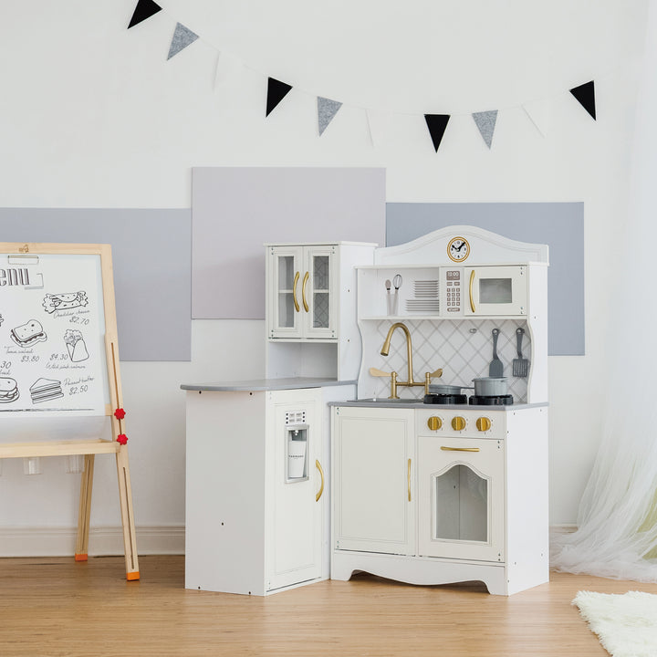 Teamson Kids Little Chef Upper East Retro Play Kitchen with Effects, White - FINAL SALE