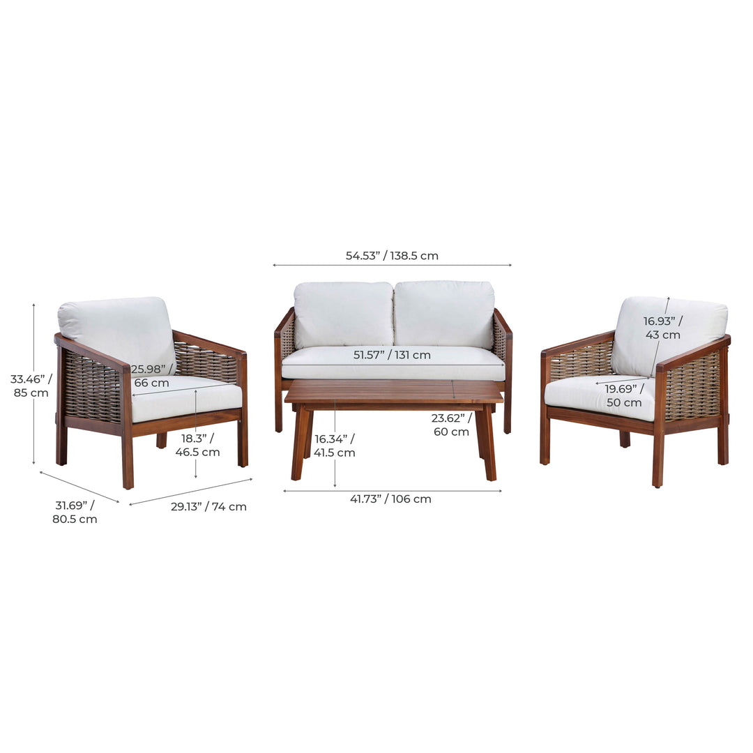 4-Piece Acacia Outdoor Conversation Set with Cushions, Brown