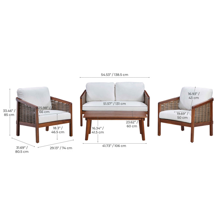 4-Piece Acacia Outdoor Conversation Set with Cushions, Brown