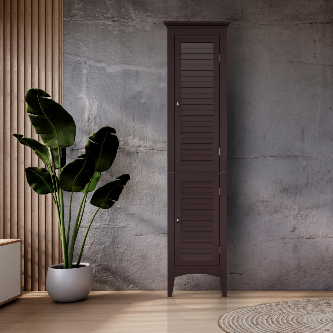 Teamson Home Glancy Wooden Tall Tower Cabinet with Storage, Dark Brown- FINAL SALE