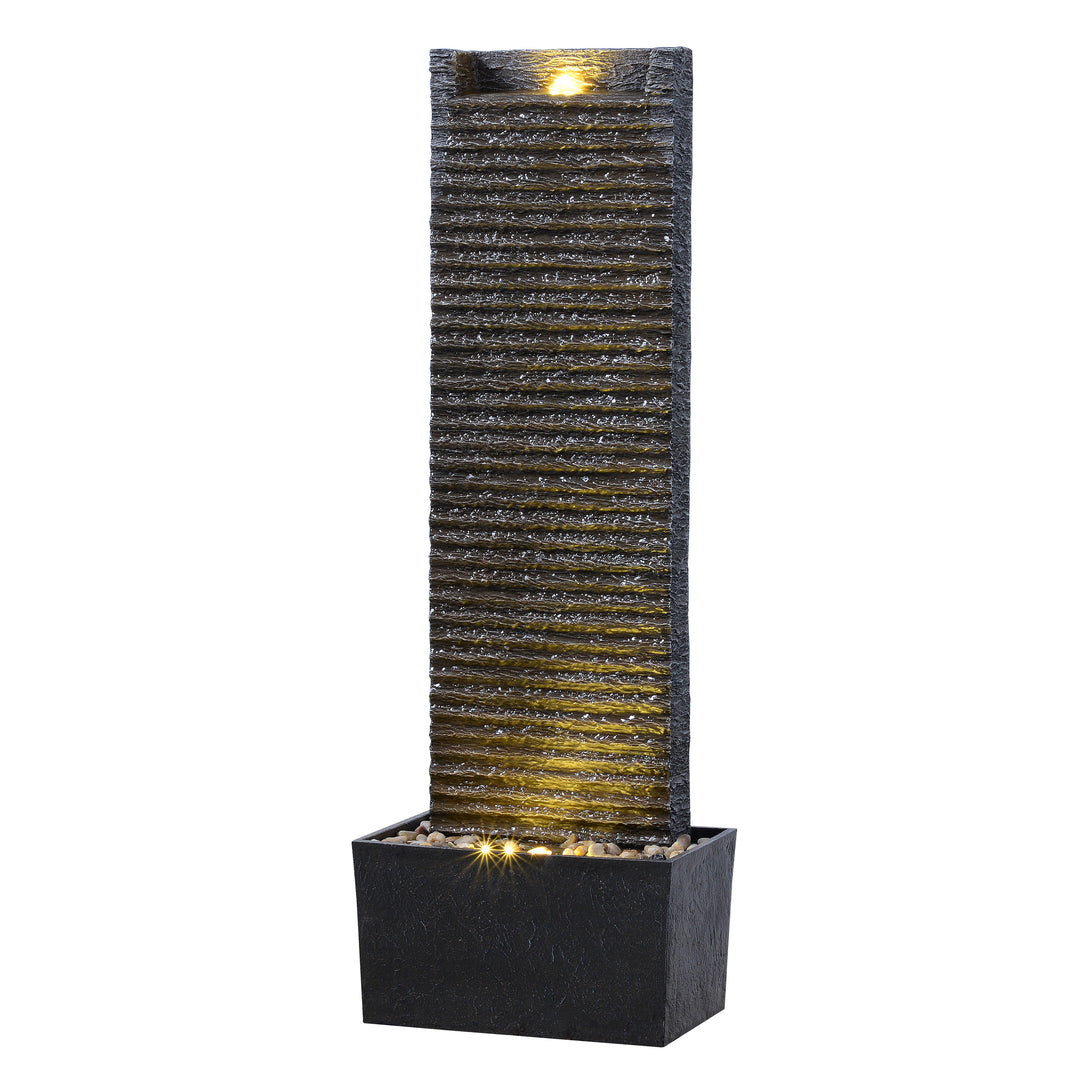 Ridged Texture Outdoor Water Fountain with Warm Glow Lighting