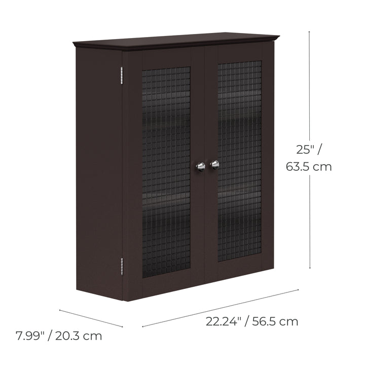 Teamson Home Chesterfield Removable Two-Door Wall Cabinet with Waffle Glass Panels, Espresso