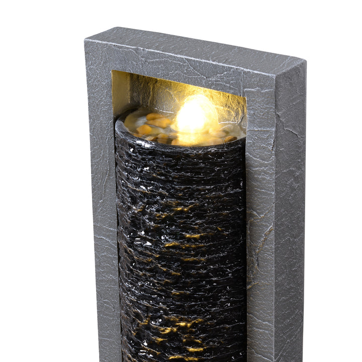 Framed Layered Rock Design Outdoor Water Fountain with Warm Glow Lighting