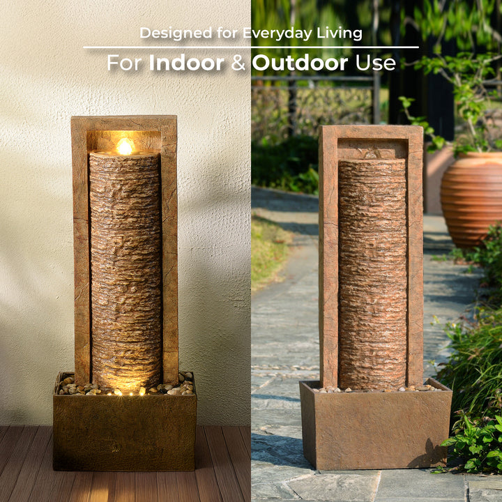 Framed Layered Rock Design Patio Water Fountain with Warm Glow Lighting