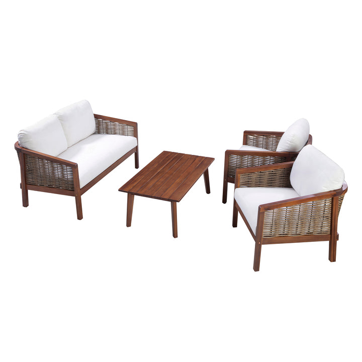 4-Piece Acacia Outdoor Conversation Set with Cushions, Brown