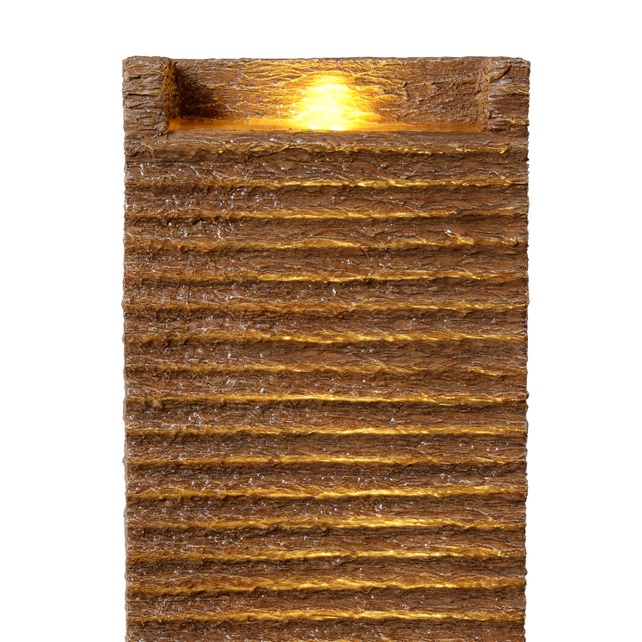 Ridged Texture Outdoor Water Fountain with Warm Glow Lighting
