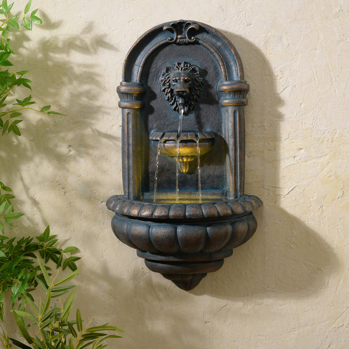 Teamson Home 32" Tiered Lion Head LED Outdoor Water Fountain, Antique Copper