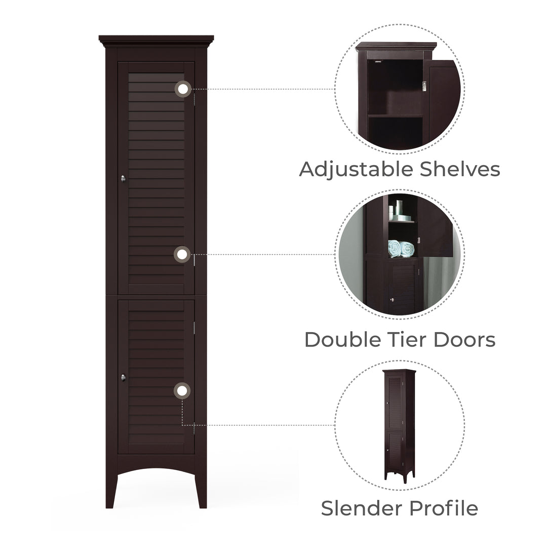 Teamson Home Glancy Wooden Tall Tower Cabinet with Storage, Dark Brown- FINAL SALE