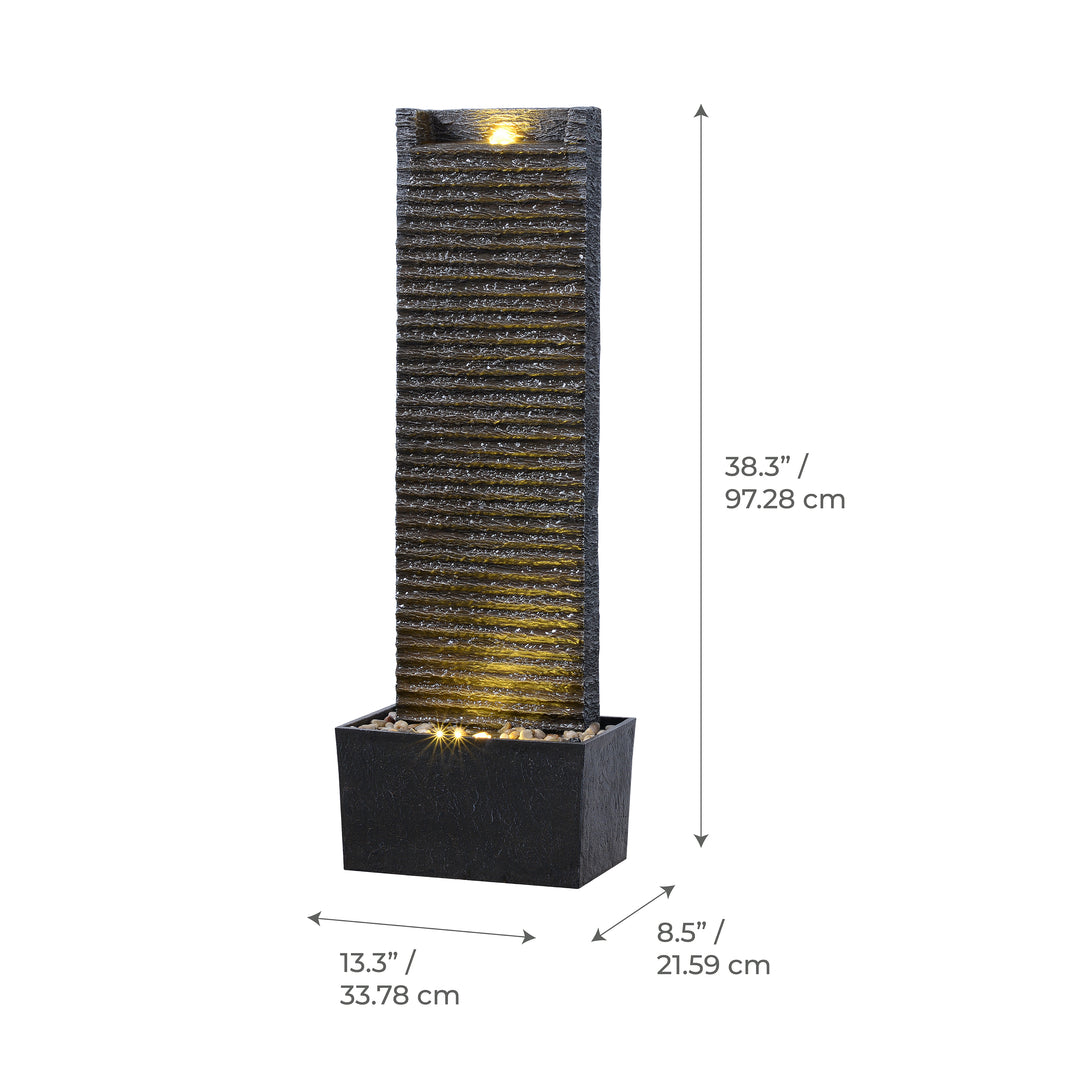Ridged Texture Outdoor Water Fountain with Warm Glow Lighting