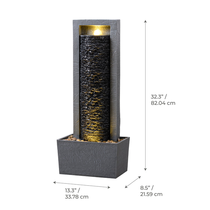 Framed Layered Rock Design Outdoor Water Fountain with Warm Glow Lighting