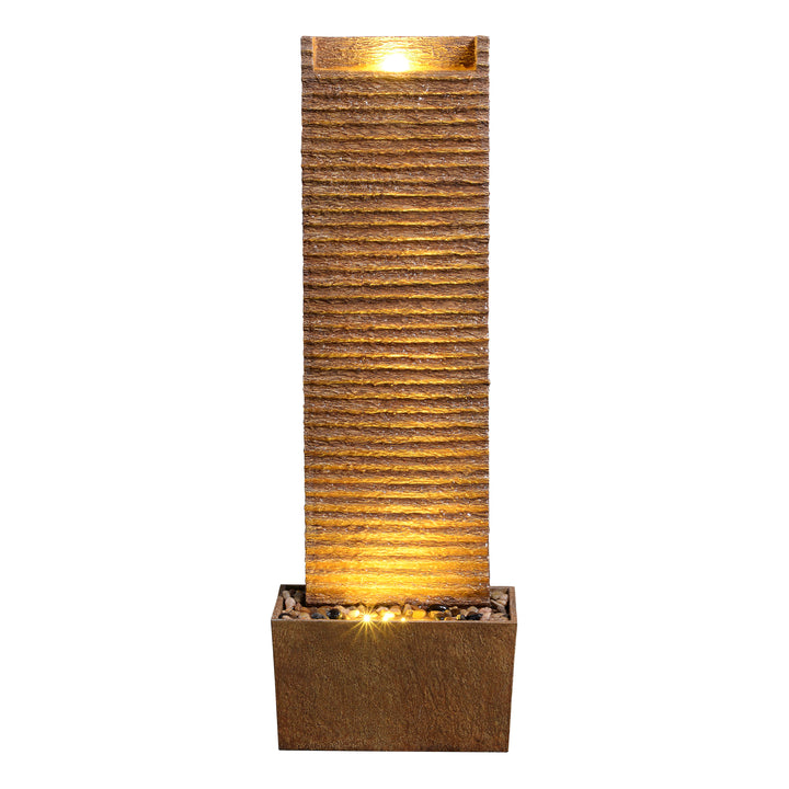 Ridged Texture Outdoor Water Fountain with Warm Glow Lighting
