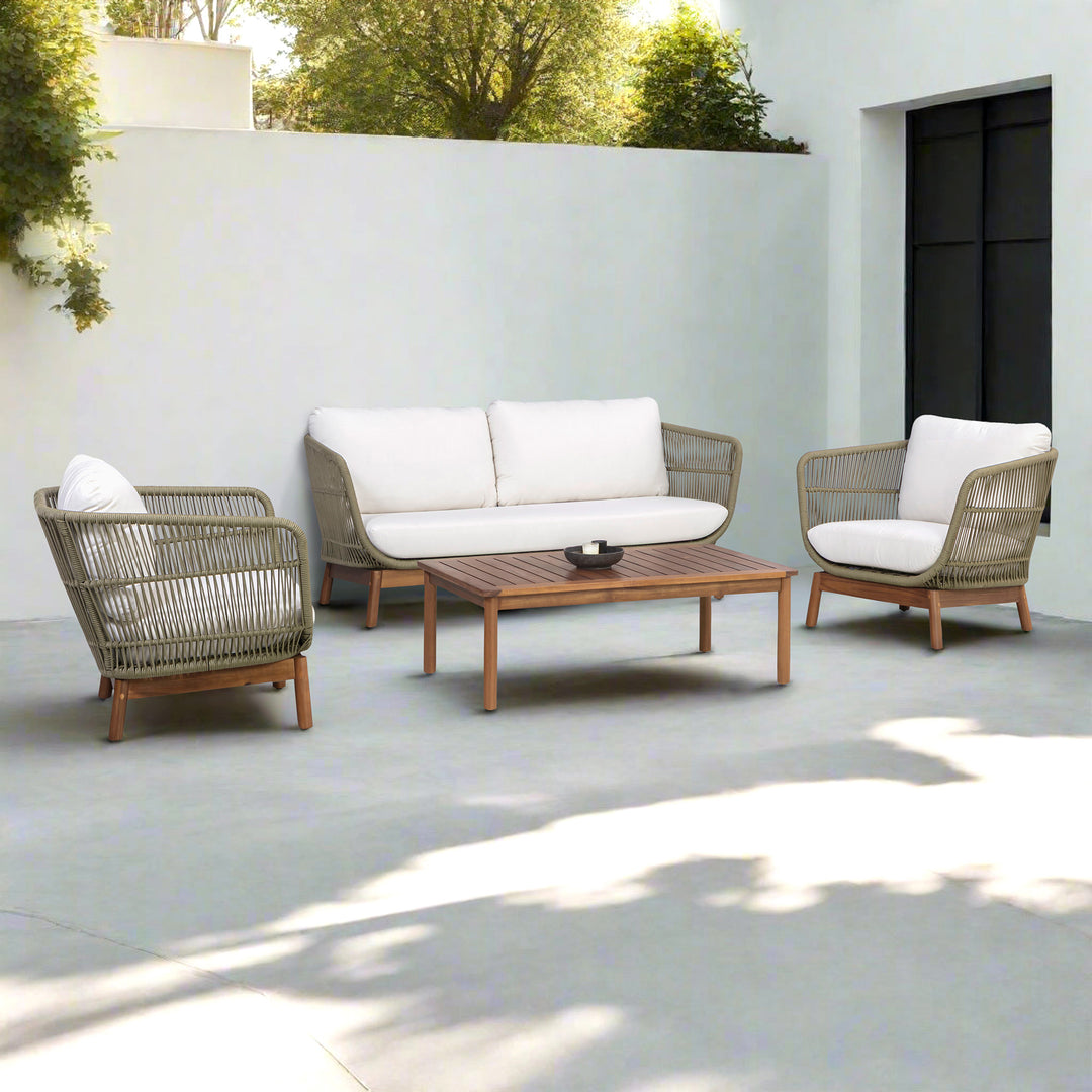 4-Piece Acacia Patio Conversation Set with Cushions, Sage Green & Natural Wood