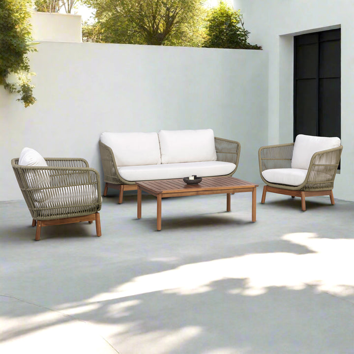 4-Piece Acacia Patio Conversation Set with Cushions, Sage Green & Natural Wood
