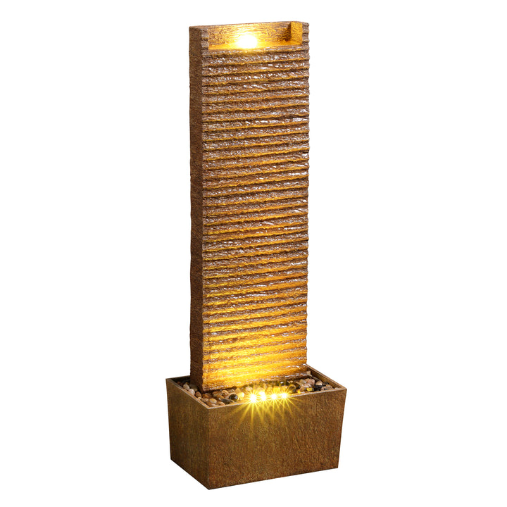 Ridged Texture Outdoor Water Fountain with Warm Glow Lighting