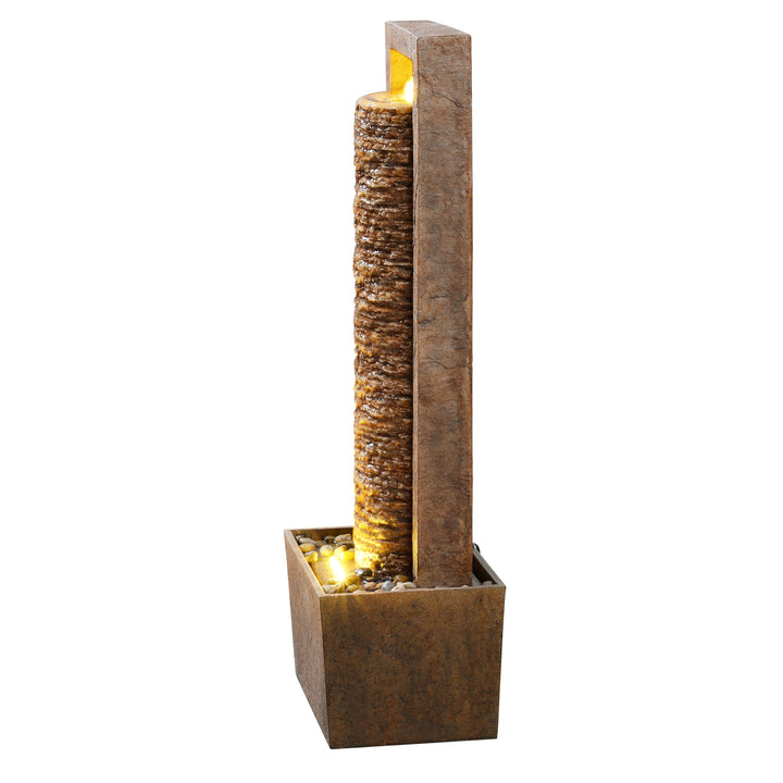 Framed Layered Rock Design Patio Water Fountain with Warm Glow Lighting