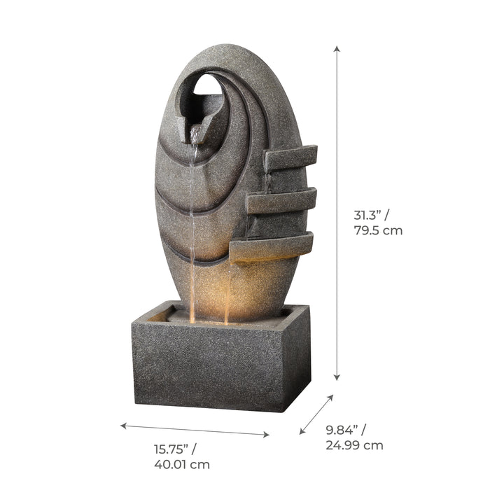 Modern Oval Outdoor Water Fountain with LED Light