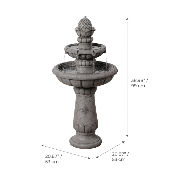 2-Tier Birdbath Water Fountain Outdoor Garden with Shallow Basin