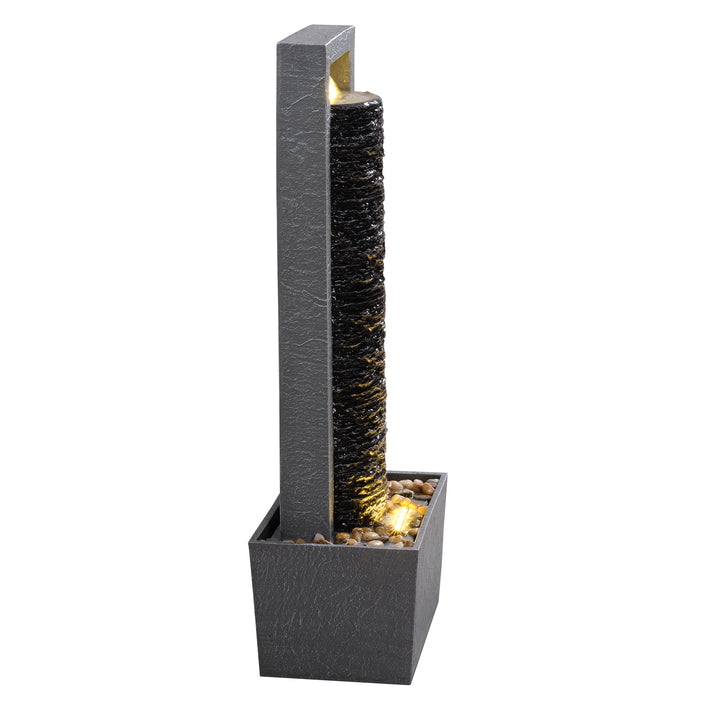 Framed Layered Rock Design Outdoor Water Fountain with Warm Glow Lighting