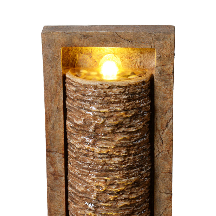 Framed Layered Rock Design Patio Water Fountain with Warm Glow Lighting