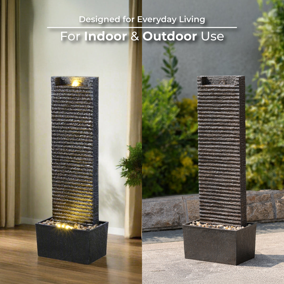 Ridged Texture Outdoor Water Fountain with Warm Glow Lighting