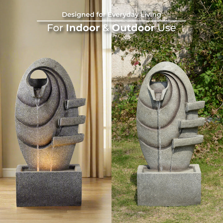 Modern Oval Outdoor Water Fountain with LED Light