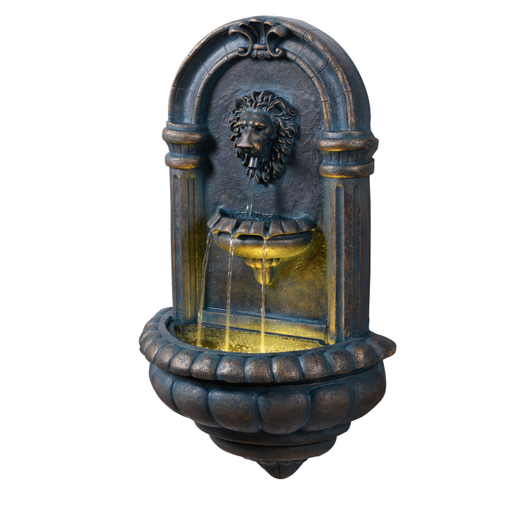 Teamson Home 32" Tiered Lion Head LED Outdoor Water Fountain, Antique Copper