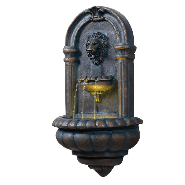Teamson Home 32" Tiered Lion Head LED Outdoor Water Fountain, Antique Copper