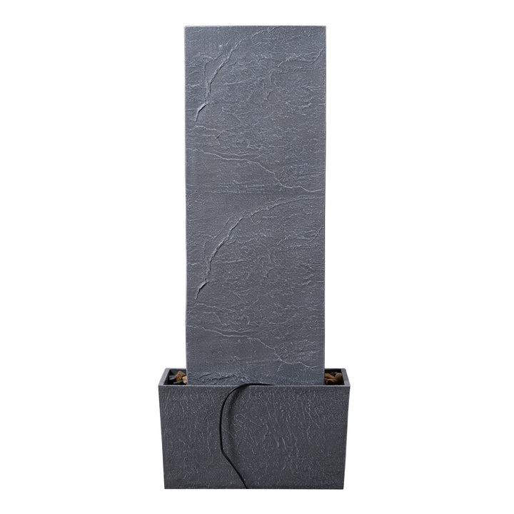 Framed Layered Rock Design Outdoor Water Fountain with Warm Glow Lighting
