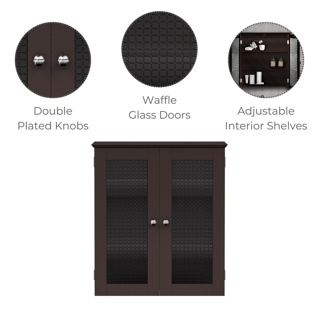 Teamson Home Chesterfield Removable Two-Door Wall Cabinet with Waffle Glass Panels, Espresso
