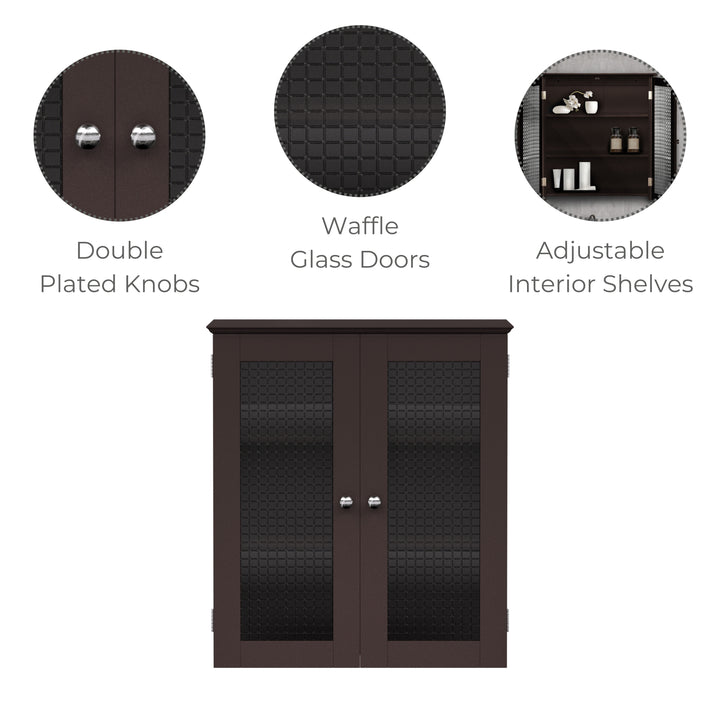 Teamson Home Chesterfield Removable Two-Door Wall Cabinet with Waffle Glass Panels, Espresso