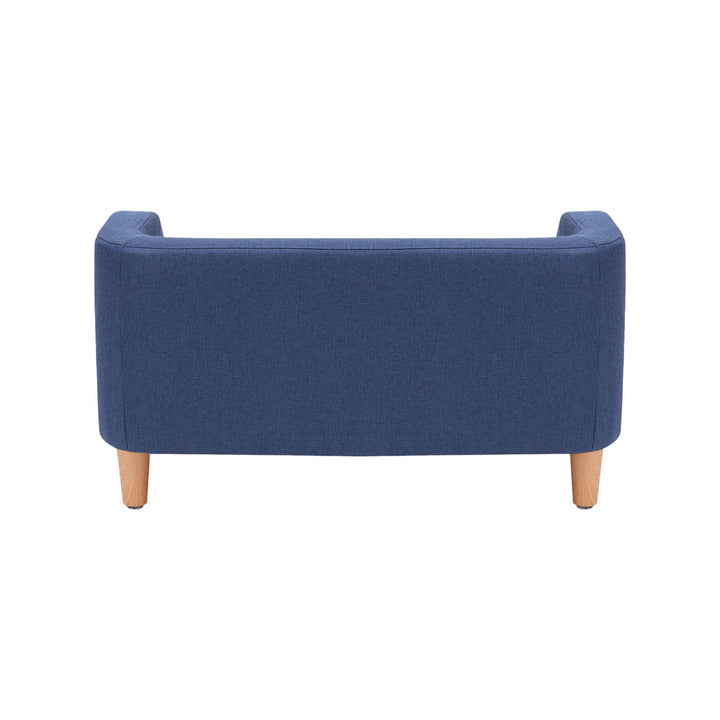 A view from behind of the Bennett Linen Sofa Pet Bed in Navy/Light Blue