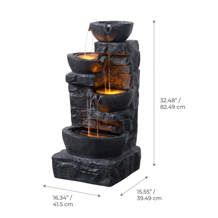 Teamson Home Cascading Stacked Stones Patio Water Fountain with Warm LED Light