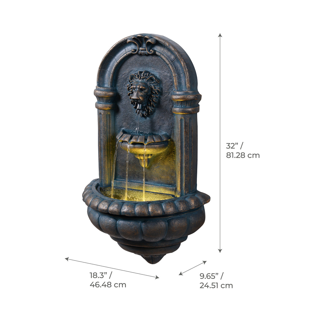 Teamson Home 32" Tiered Lion Head LED Outdoor Water Fountain, Antique Copper