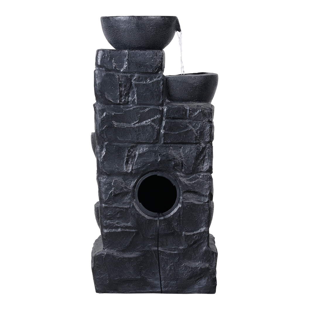 Teamson Home Cascading Stacked Stones Patio Water Fountain with Warm LED Light