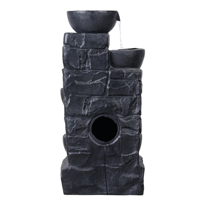 Teamson Home Cascading Stacked Stones Patio Water Fountain with Warm LED Light