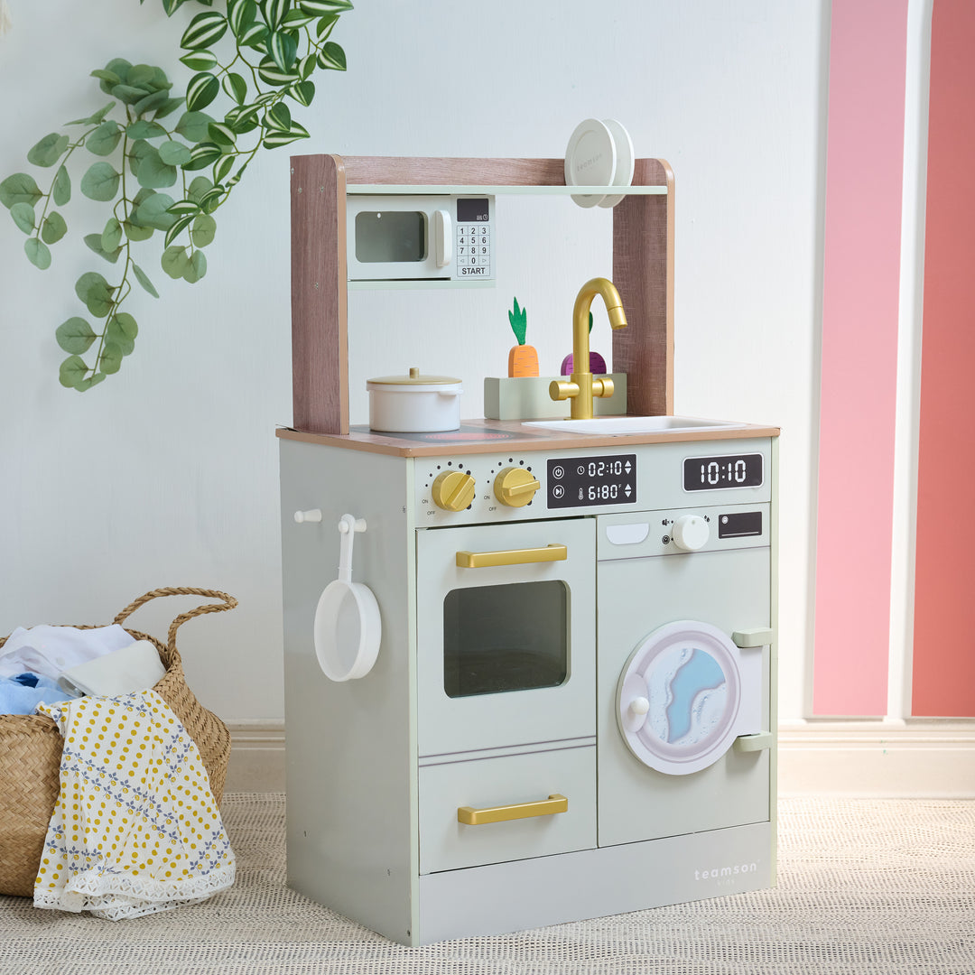 Teamson Kids Little Chef Lake Tahoe Wooden Play Kitchen - Washer & Mini Garden