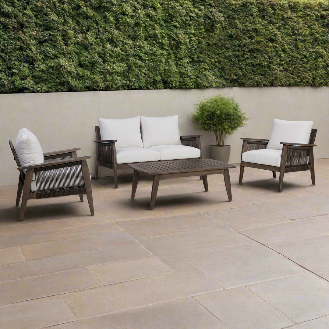 4-Piece Outdoor Conversation Set with Cushions, Dark Brown Acacia Wood