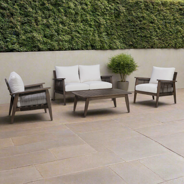 4-Piece Outdoor Conversation Set with Cushions, Dark Brown Acacia Wood