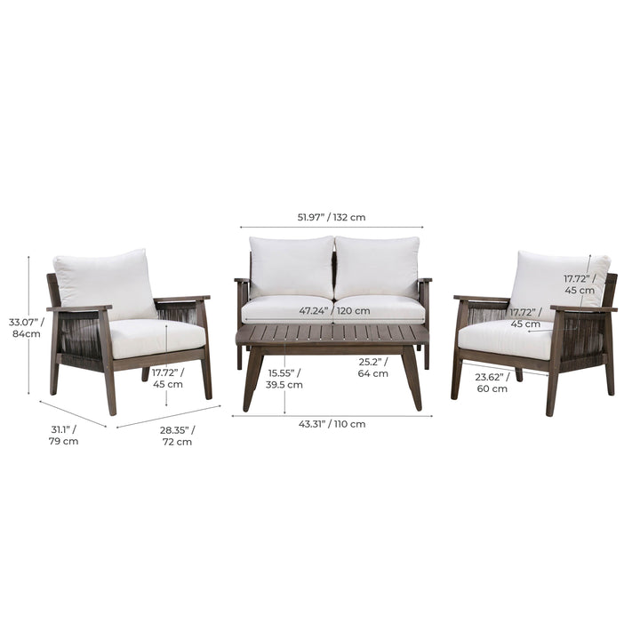 4-Piece Outdoor Conversation Set with Cushions, Dark Brown Acacia Wood