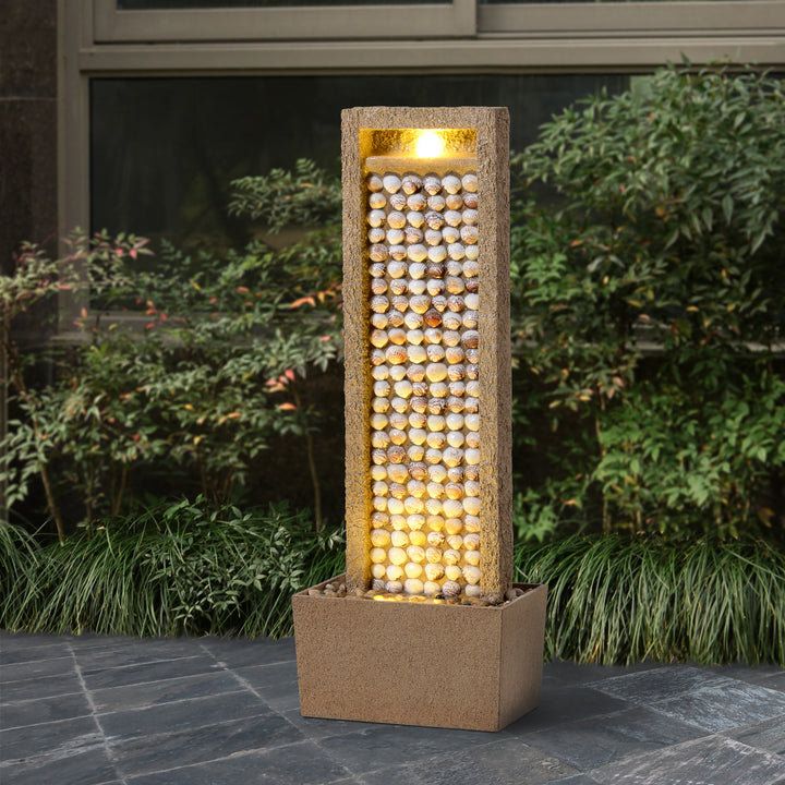 Coastal Seashells Design Outdoor Water Fountain with Warm Glow Lighting